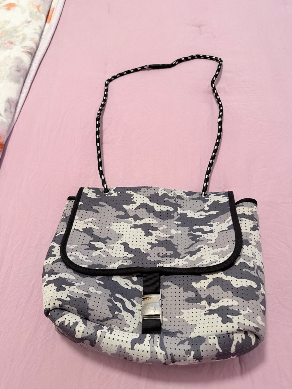 Gray Camouflage Shoulder Bag with Flap - Women's Crossbody